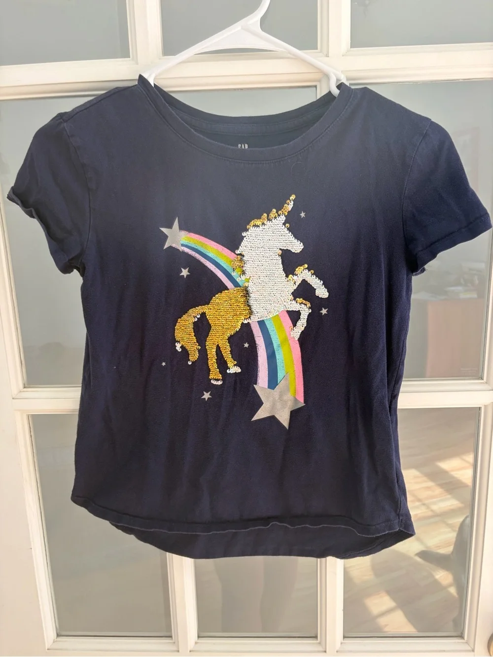 GAP Navy Short Sleeve Unicorn Sequin Tee